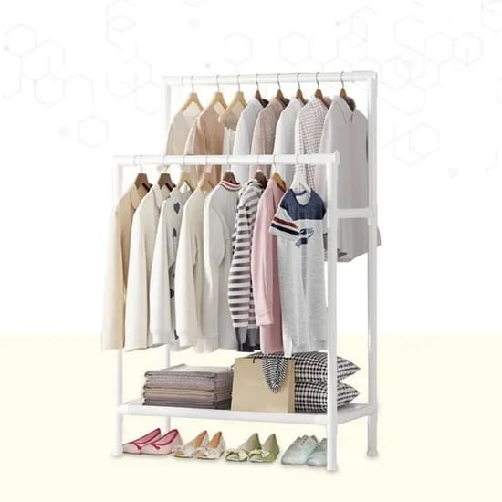 GDM 2중 철제 수납 행거 옷정리 스탠드 걸이, 화이트, 146cm