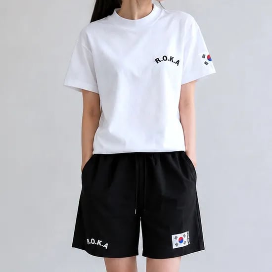로카 남녀공용 에어쿨 데일리 티셔츠 & 블랙 반바지 세트, 화이트, 105, 1개