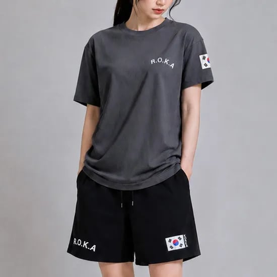 로카 남녀공용 에어쿨 데일리 티셔츠 & 블랙 반바지 세트, 그레이, 110, 1개