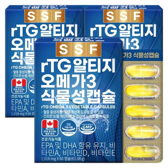 순수식품 rTG 알티지 오메가3 식물성캡슐, 1018mg, 60캡슐, 3박스