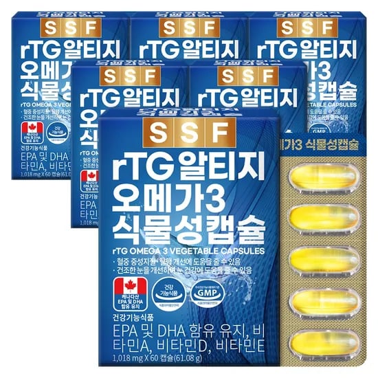 순수식품 rTG 알티지 오메가3 식물성캡슐, 1018mg, 60캡슐, 6박스
