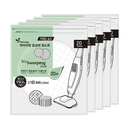 마이리빙 물걸레 원형 청소포, 3중구조, 16.5cm, 20매입, 5팩, 1개