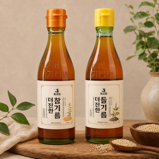 최고집 정통방식압착 더진한 통참깨 통들깨 100퍼센트 참기름+들기름, 350ml, 2병, 1세트