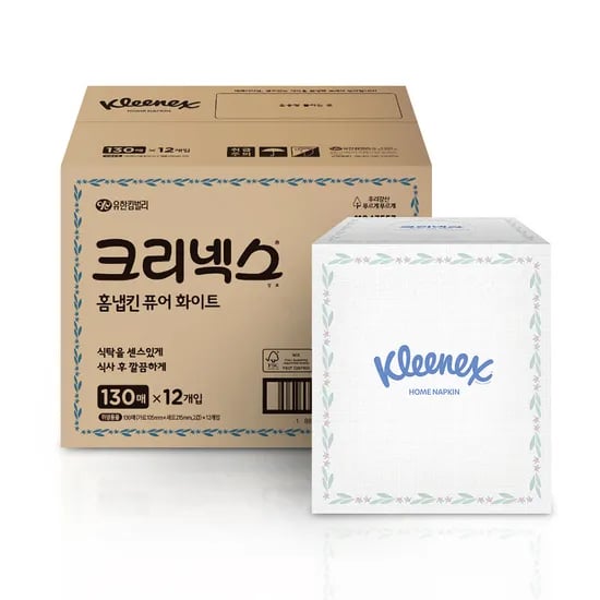 크리넥스 홈냅킨 퓨어화이트, 130매, 12입