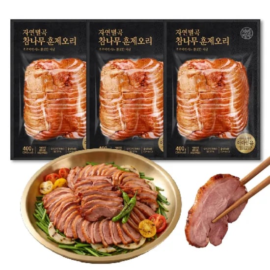 자연별곡 참나무 훈제오리, 400g, 3개