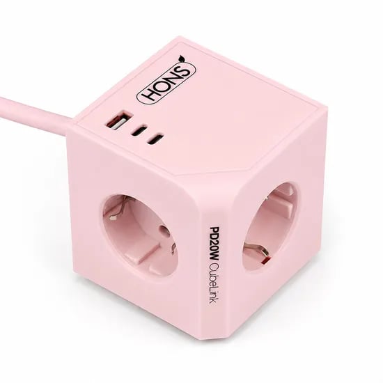 혼스 큐브멀티탭, PD20W, 4000W, 2m, 핑크, 1개