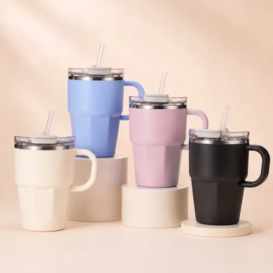 데일리그립 손잡이 빨대 보온보냉 텀블러, 아이보리, 600ml, 1개