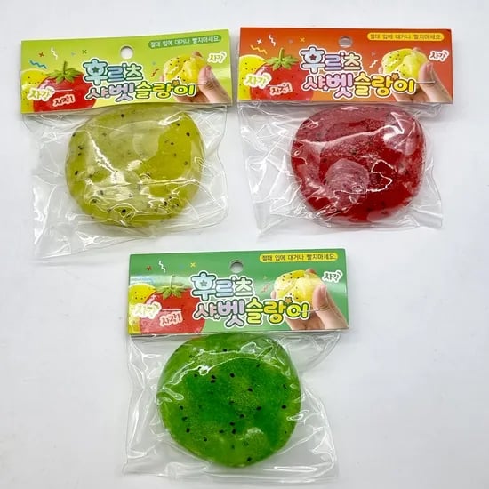 사각사각 크런치 촉감 말랑이 스트레스볼 후르츠 샤벳 슬랑이, 색상랜덤, 150g, 1개