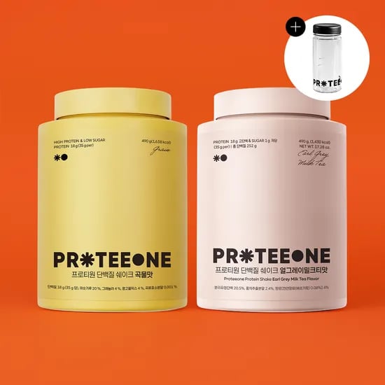 PR*TEEONE 단백질 쉐이크 곡물맛 1통 + 밀크티맛 1통, 490g, 2통