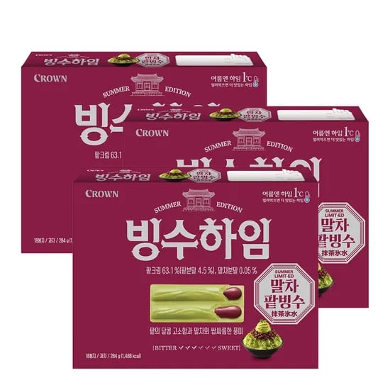 크라운제과 빙수하임 말차팥빙수, 284g, 3개