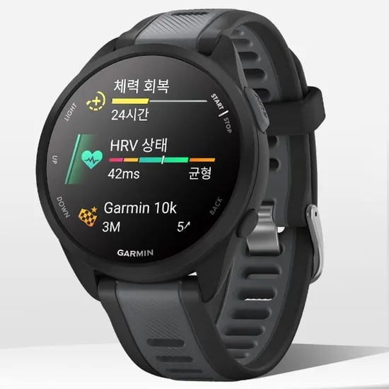 가민 포러너 165 러닝 GPS 스마트워치, 블랙, 43mm, 1.2인치, 1개