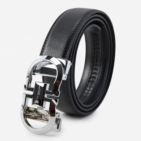 U.S. POLO ASSN 폴로 천연소가죽 신사용 정장벨트, 실버, 120cm