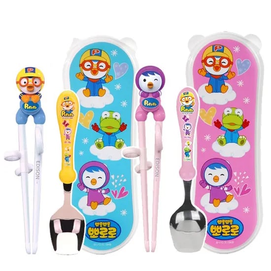 에디슨 뽀로로 패티 이지 수저 케이스세트, 스푼+젓가락, 1세트