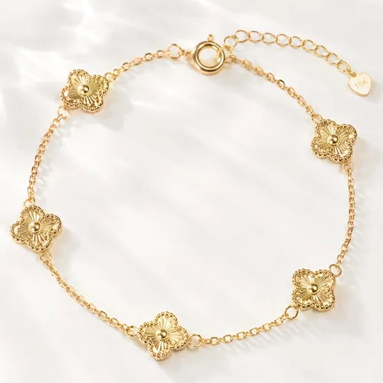 주리에떼 여성 골드 데일리 클로버 클리앙 체인 금 팔찌, 옐로우, 14K, 19cm, 1개