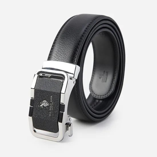 U.S. POLO ASSN 폴로 8자형 천연소가죽 벨트 23BT01, 실버, 125cm, 1개