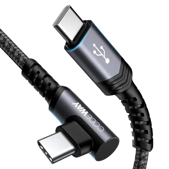 코드웨이 100W C타입 to C PD 90도 초고속 충전케이블, 블랙, 3m, 1개