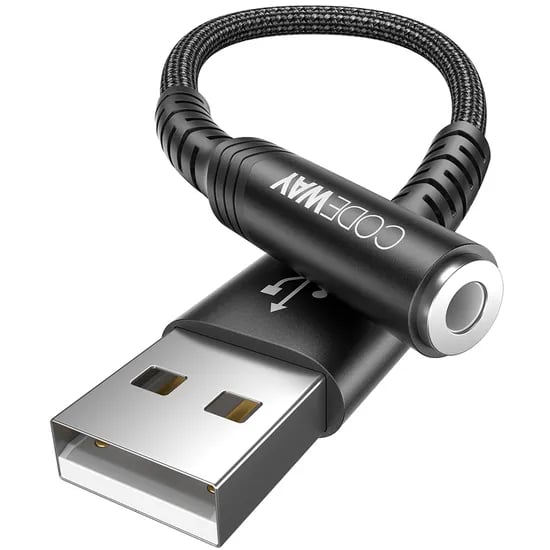 코드웨이 USB A to 3.5mm 4극 USB 외장형 사운드 카드, 0.28m, 블랙, 1개