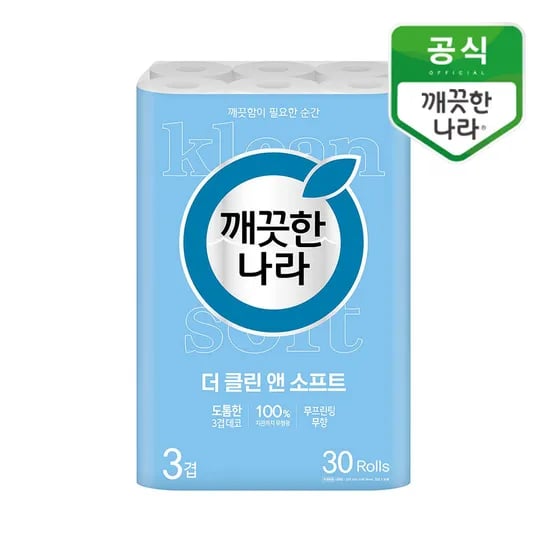 깨끗한나라 더 클린 앤 소프트, 30m, 30롤, 1팩