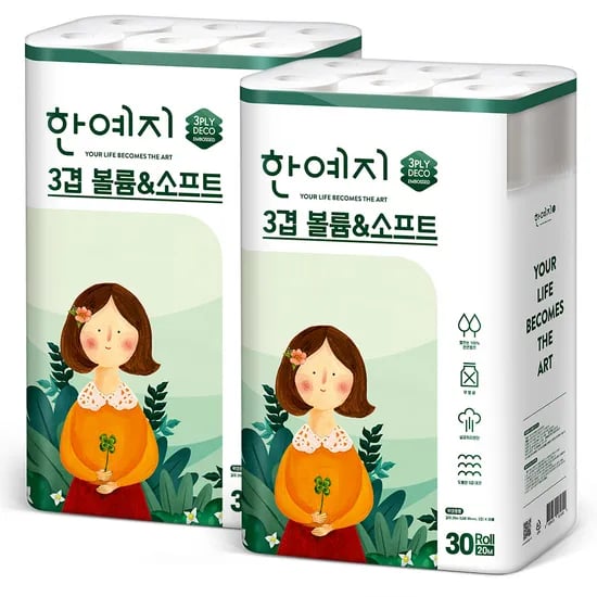 한예지 3겹 볼륨&소프트, 3겹, 20m, 30롤, 2팩