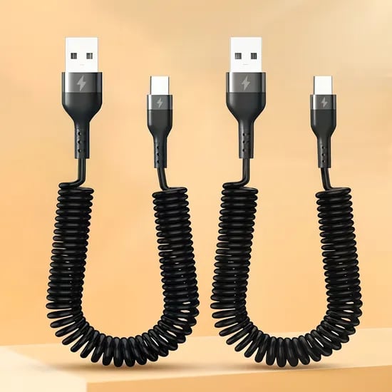 초고속 코일형 충전 케이블, 블랙, USB TO C타입, 2m, 2개