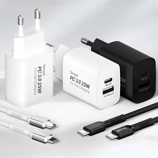 서가 25W PD3.0 PPS 2포트 멀티 초고속 충전기, SG-PDC2500A, 블랙, 1개 + 60W PD CtoC 고급형 케이블, 1개