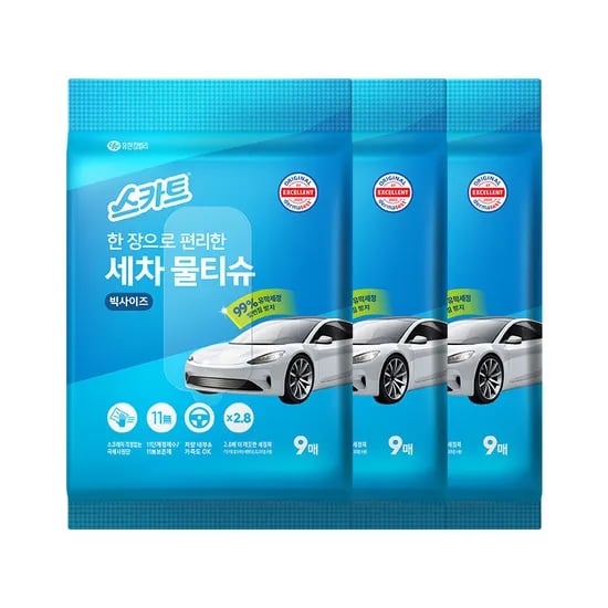 스카트 한장으로 편리한 세차물티슈, 9매, 3개