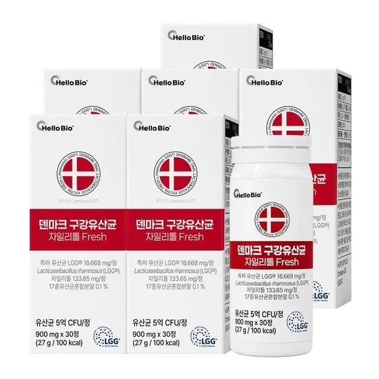 헬로바이오 덴마크 구강유산균 자일리톨 프레시, 900mg, 30정, 6박스