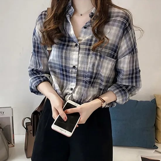 쉬블림로브 여성 시원한 체크 카라 일상 데일리 셔츠 GW0602, 원컬러, FREE