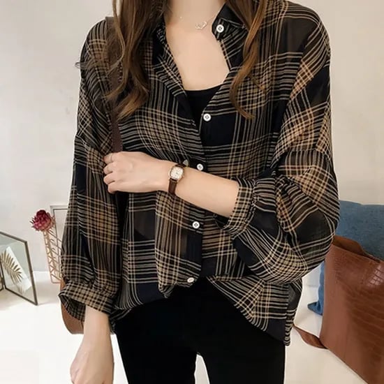 쉬블림로브 여성 시원한 체크 카라 나들이 셔츠 GW0519, 원컬러, FREE