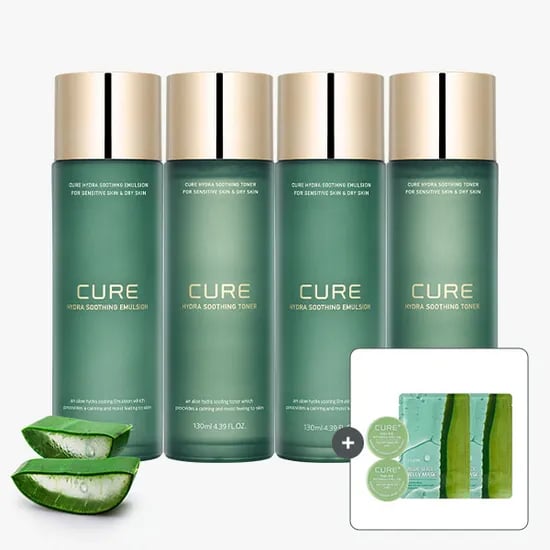 김정문알로에 큐어 하이드라 수딩 세트, 토너 130ml 1개 + 에멀젼 130ml 1개, 2세트