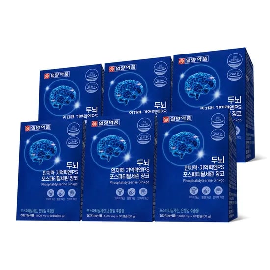 일양약품 두뇌 인지력 기억력엔 PS 포스파티딜세린 징코, 1000mg, 60캡슐, 6박스