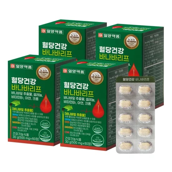 일양약품 혈당건강 바나바리프, 500mg, 60정, 4박스