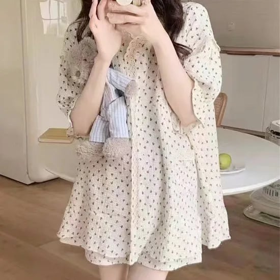 쉬블림로브 여성 홈웨어 플라워 꽃 패턴 상하의 잠옷 세트, 랑디 GWD0241, 원컬러, FREE, 1세트