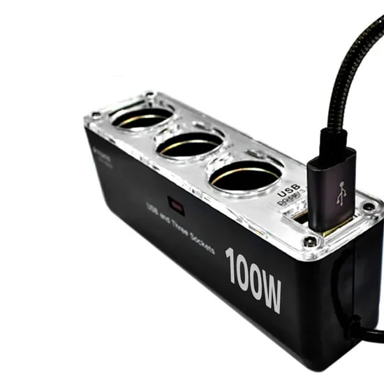 Rozet 차량용 멀티 시거잭, RX-6800, 3구 소켓 2구 USB, 블랙, 1개