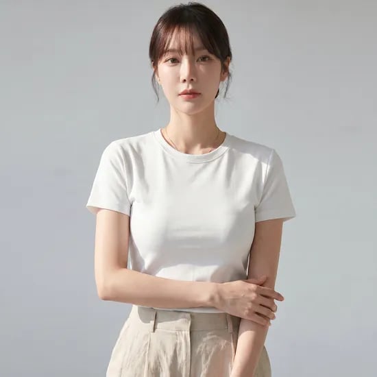 엘라스틱 심플 티셔츠, 화이트, FF(55-66)