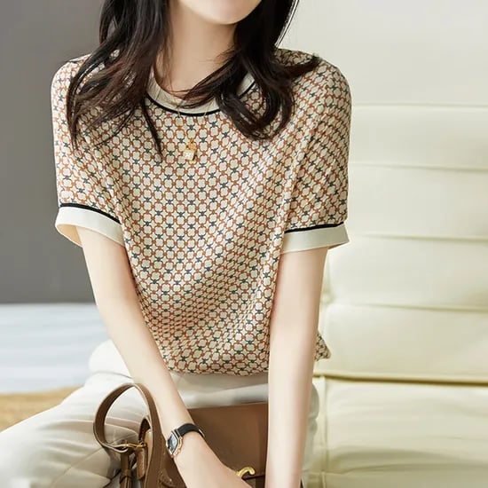 KARRA 클로버배색블라우스 KB2MBL096C, 베이지, 55, 1개