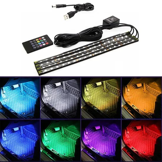 우리파파 자동차 USB 풋등, 소리반응 RGB LED바, USB, 9LED, 1개