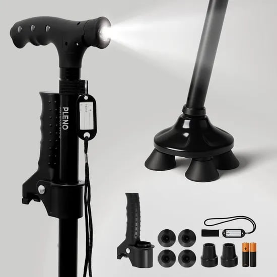 3단 LED 초경량 접이식 네발 지팡이, 1개