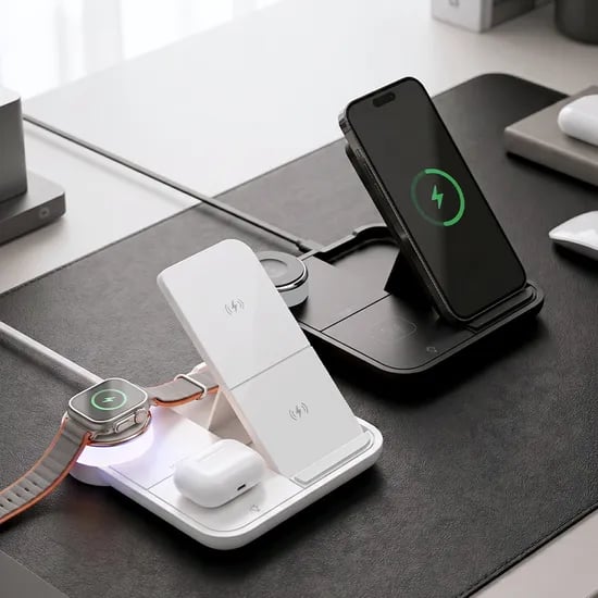 카이뉴 4IN1 멀티 LED 거치형 고속 무선 충전기, 화이트, 1개