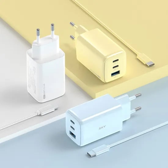 스카이 필 GaN 65W 큐브 4세대 초미니 멀티 3포트 PD3.0 PPS QC4+ 초고속 충전기, 1.2m, 옐로우, 1개