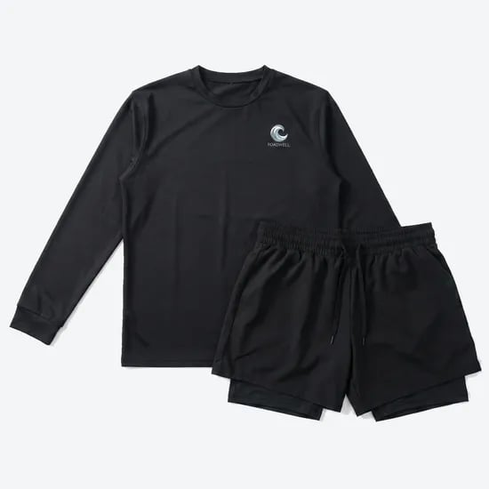 로드웰 선셋비치 남녀공용 래쉬가드 상하의 세트, 블랙, XL, 1개