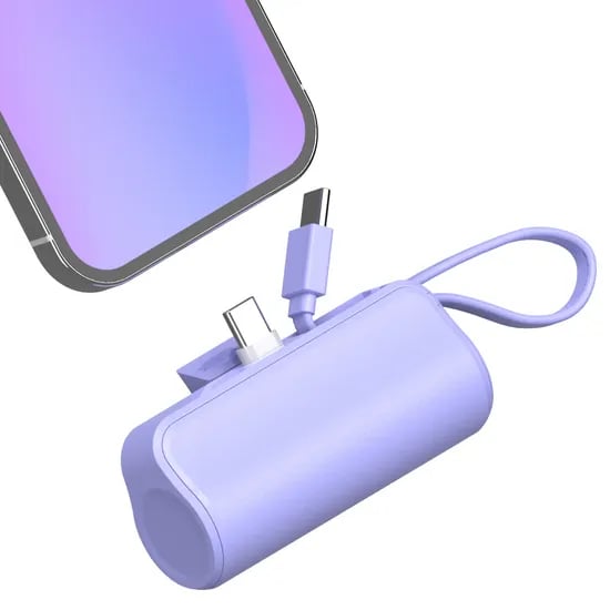 프리미엄 5000mAh 2웨이 보조배터리, C타입 단자, C타입 케이블, 퍼플, 1개