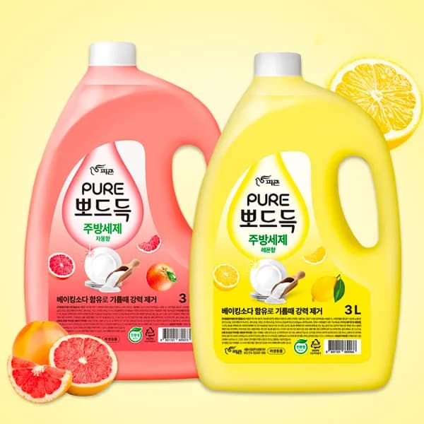 피죤 퓨어 뽀드득 주방세제 레몬향 3L + 자몽향 3L 8,200원 피죤 퓨어 뽀드득 주방세제 레몬향 3L + 자몽향 3L 8,200원