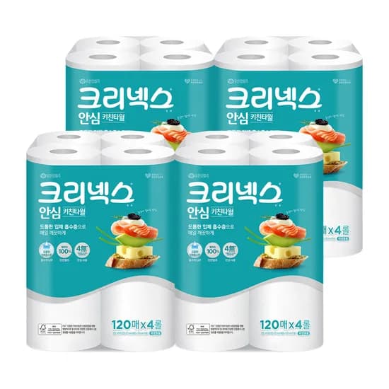 크리넥스 안심키친타월 120매 4롤X4팩 크리넥스 안심키친타월 120매 4롤X4팩