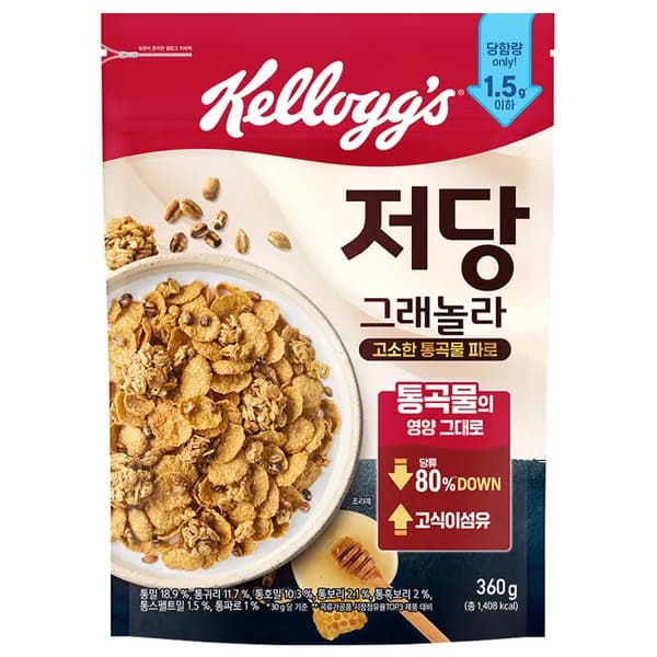켈로그 저당 그래놀라 360g 1개 + 40g 1개 1세트 8,500원 켈로그 저당 그래놀라 360g 1개 + 40g 1개 1세트 8,500원