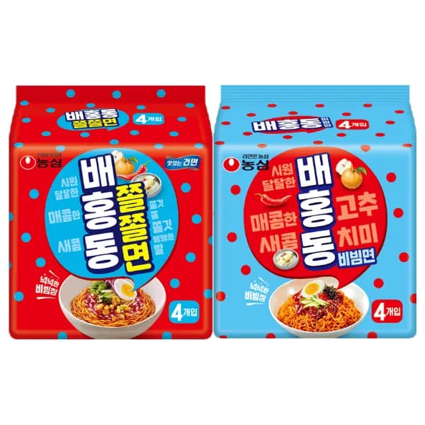 농심 배홍동 비빔면 4개 + 배홍동 쫄쫄면 4개, 1세트 농심 배홍동 비빔면 4개 + 배홍동 쫄쫄면 4개, 1세트