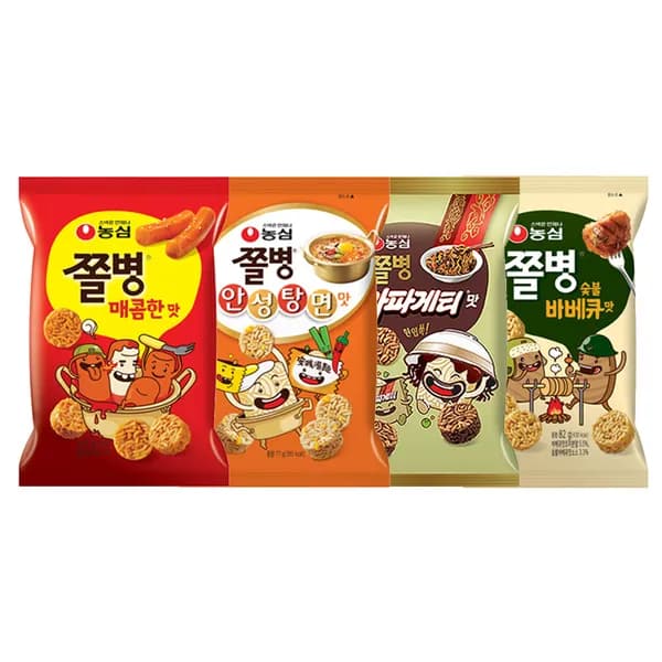 농심 쫄병 매콤한맛 5개 + 바베큐맛 5개 + 안성탕면맛 5개 + 짜파게티맛 5개 1세트 농심 쫄병 매콤한맛 5개 + 바베큐맛 5개 + 안성탕면맛 5개 + 짜파게티맛 5개 1세트