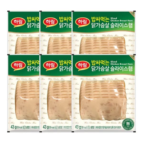 하림 밥싸먹는 닭가슴살 슬라이스햄 43g 6개 하림 밥싸먹는 닭가슴살 슬라이스햄 43g 6개