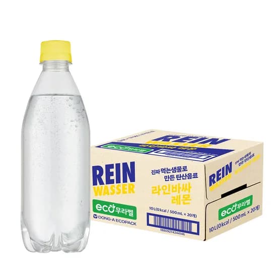 라인바싸 무라벨 탄산수, 레몬, 500ml, 40개 라인바싸 무라벨 탄산수, 레몬, 500ml, 40개