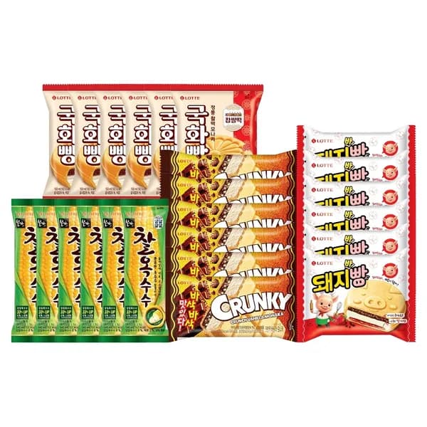 롯데웰푸드 인기 샌드 아이스크림 4종 세트 (돼지바빵 6개 + 국화빵찰떡 6개 + 크런키바닐라모나카 6개 + 본가찰옥수수 6개) 롯데웰푸드 인기 샌드 아이스크림 4종 세트 (돼지바빵 6개 + 국화빵찰떡 6개 + 크런키바닐라모나카 6개 + 본가찰옥수수 6개)